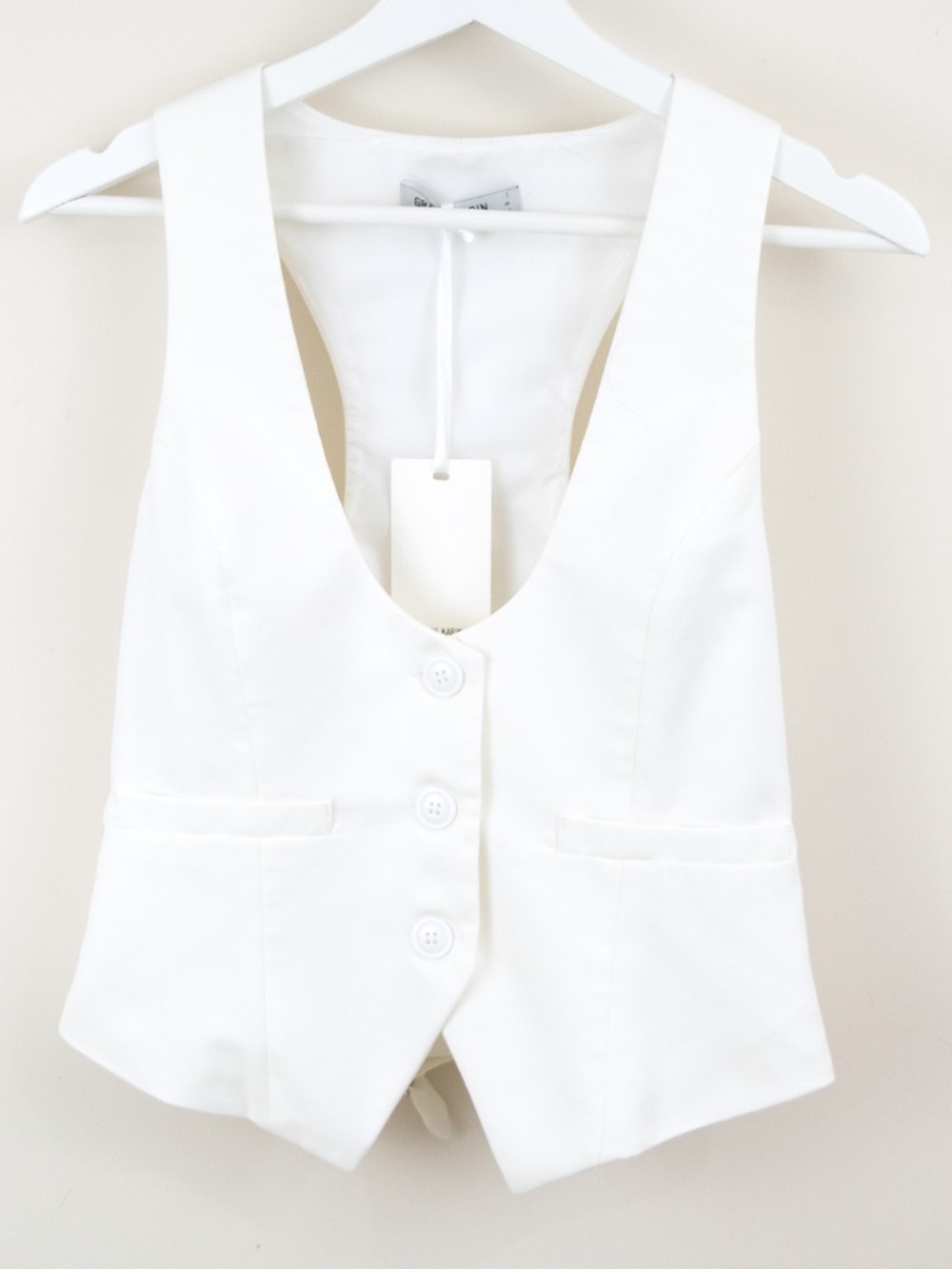 Grace Karin 3 Button Tailored Vest Adjustable Back Twill White Lined Size S NWT